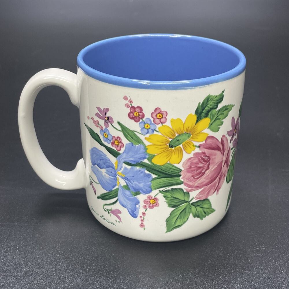 Vtg Flowers Balloons Jane Bowen Mug 670100 Spring Summer Garden Blossom Cottage - Picture 3 of 7